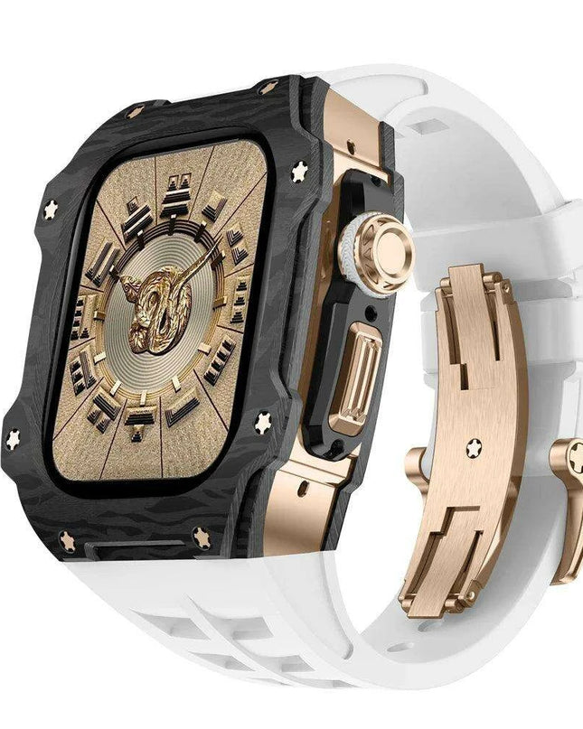 Transform Your Apple Watch Ultra 49mm with a Luxurious Carbon Fiber Case and Fluororubber Strap Set - Redefine Your Elegance!