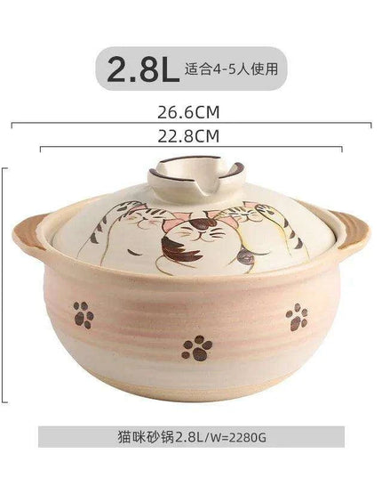 Elegant Japanese Cat-Themed Ceramic Stew Pot with Comfortable Double Ear Handles for Gourmet Cooking