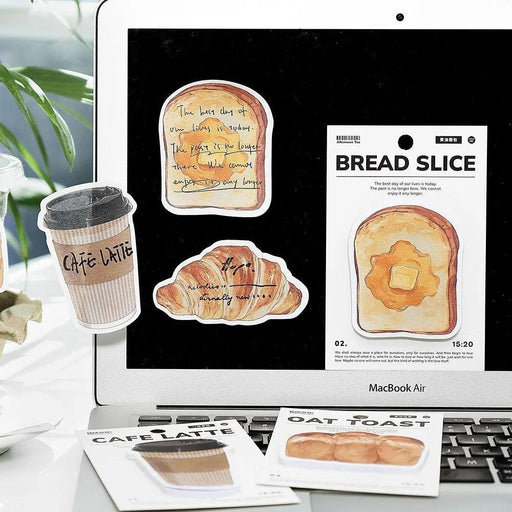 Whimsical Cartoon Bread Toast & Coffee Sticky Notes: Charming Kawaii Memo Pads