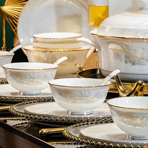 Korean-Inspired White Ceramic Dinnerware Set - Stylish Table Setting for Home Dining