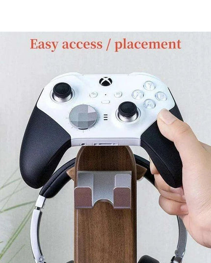 Elegant Walnut Gaming Controller Dock with Headphone Holder