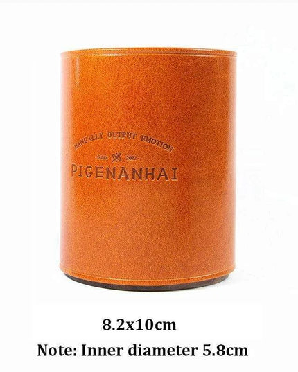 Chic Retro Leather and Walnut Writing Utensil Holder - Classic Elegance