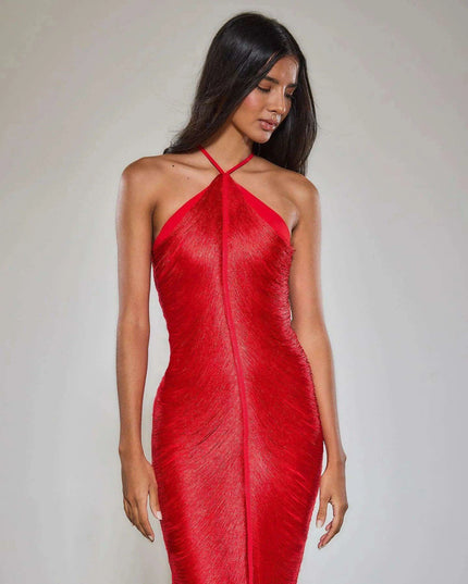 Glistening Metallic Halter Bodycon Mini Dress - Chic Backless Party Ensemble