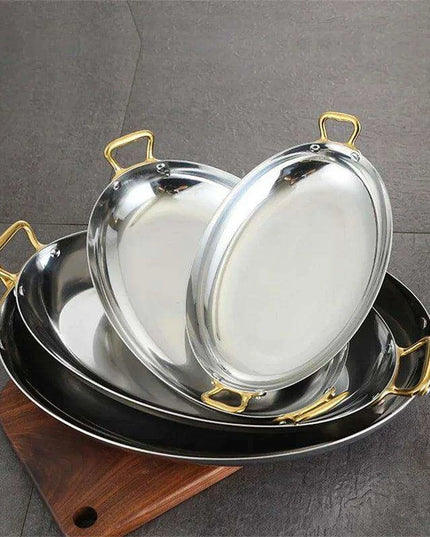 Sophisticated Dual Handle Stainless Steel Steak Plate for Gourmet Dining