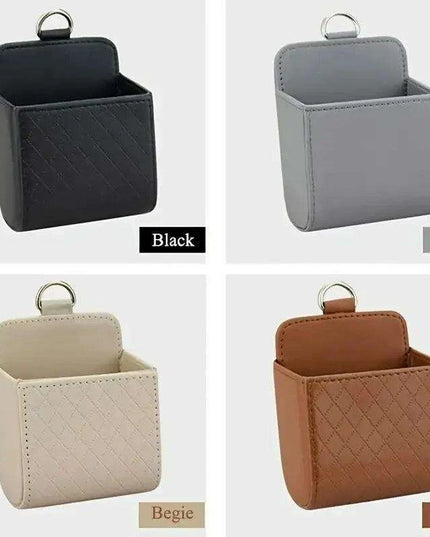 Sleek Black PU Leather Car Air Vent Organizer for Phone and Glasses
