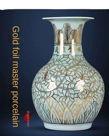 Artisanal Glaze Gold Ceramic Vase