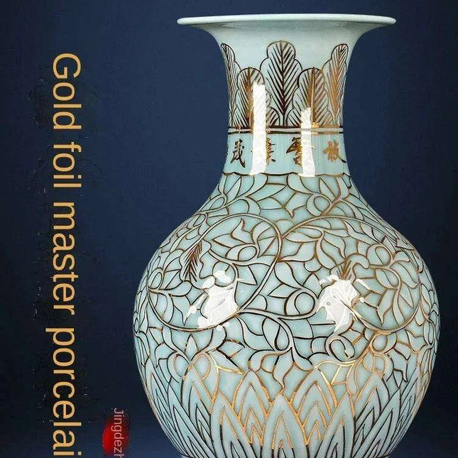 Artisanal Glaze Gold Ceramic Vase