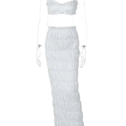 Strapless Crop Top and Flowing Maxi Skirt Duo - Sophisticated Evening Wear Set