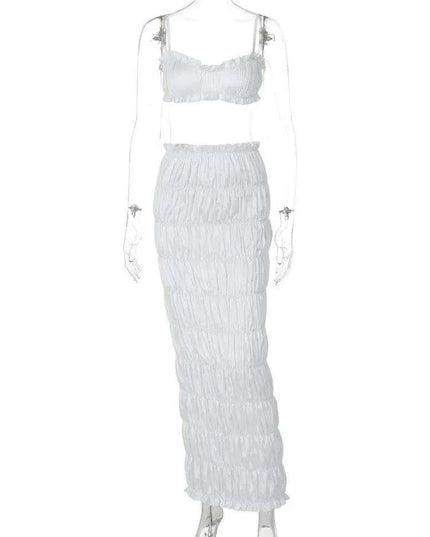 Strapless Crop Top and Flowing Maxi Skirt Duo - Sophisticated Evening Wear Set