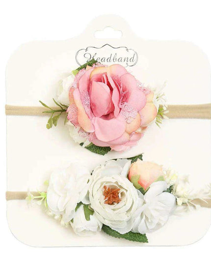 Floral Bow Infant Headband Set - 2-Piece Stretchy Hair Accessories for Newborns