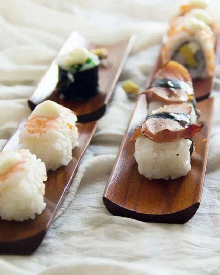 Elegant Wooden Serving Platter for Sushi, Dumplings, and Bakery Treats - Oblong Kitchen Essential