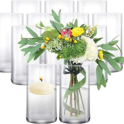 48-Piece Elegant Clear Glass Cylinder Vases Set for Home and Wedding Styling
