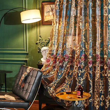 LEEJOOM Neoclassical Sheer Curtains with Hollowed Embroidery for Livin