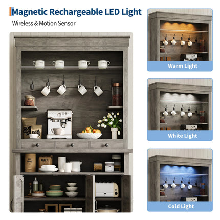 Starmall Farmhouse Bar Cabinet 72" with LED Lights & Adjustable Shelve
