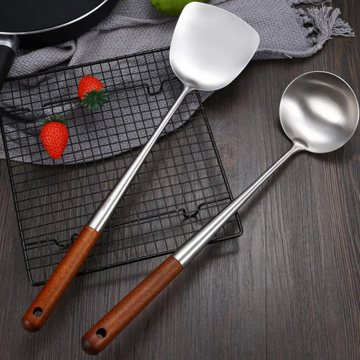 Stainless Steel Wok Spatula and Ladle Set - Kitchen Cooking Tools Kit