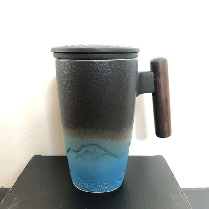 Handcrafted Vintage Porcelain Mug Set with Integrated Strainer