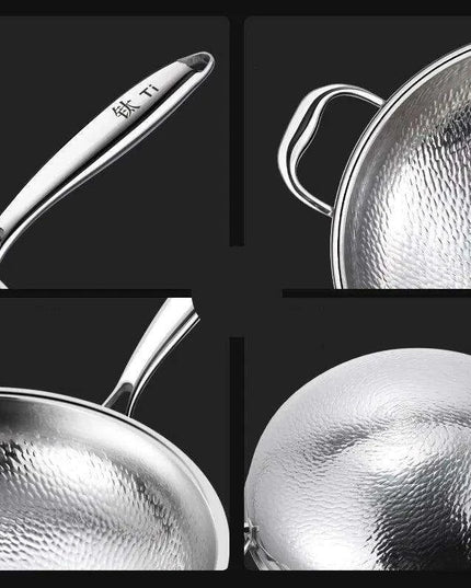 Titanium Excellence: Non-Stick Hammer-Printed Flat Bottom Wok for Gourmet Home Cooking