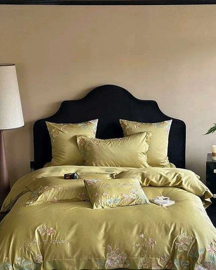Luxurious 1000TC Egyptian Cotton Floral Embroidery Bedding Set with Sheets & Pillowcases - Available in Full, Queen, King Sizes