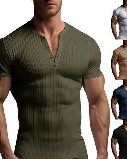 Men's Slim Fit V-Neck T-Shirt for Summer Running and Fitness Activities
