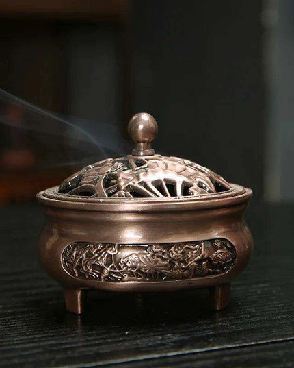 Antique Hollow Copper Incense Burner with Three Legs - Elegant Zen Decor for Home and Yoga Spaces