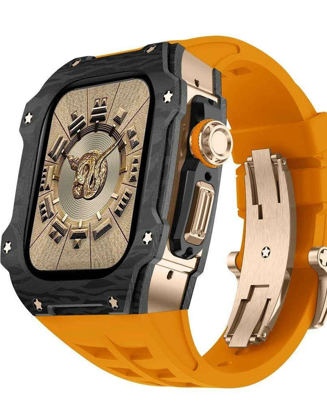 Transform Your Apple Watch Ultra 49mm with a Luxurious Carbon Fiber Case and Fluororubber Strap Set - Redefine Your Elegance!