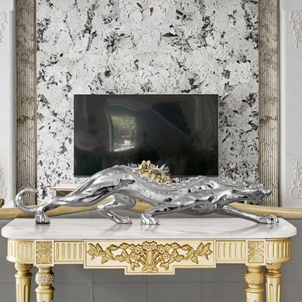 Luxury Resin Leopard Statue — Diamond Embellished, Gold or Silver, Two Sizes