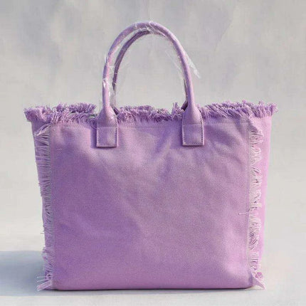Personalized Trendy Fringed Canvas Tote with Stylish Ruffles