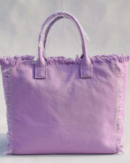 Personalized Trendy Fringed Canvas Tote with Stylish Ruffles