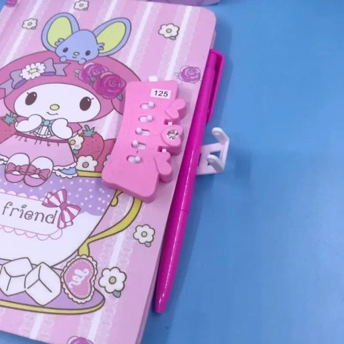 Adorable Sanrio Large Notebook Set with Password Lock & Stationery Kit for Imaginative Kids