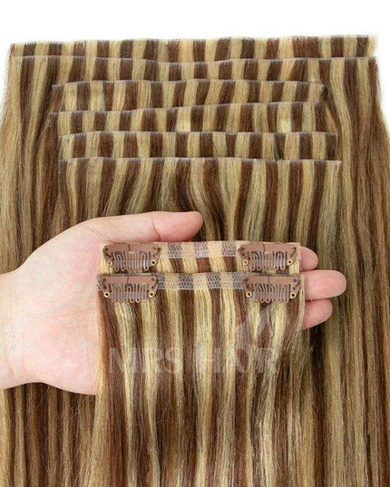Invisible Seamless Clip-In Human Hair Extensions - 8 Piece Set, 100G/120G, 12-22 Inch Lengths