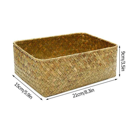 Natural Seagrass Organizer Basket with Lid - Stylish Storage Solution for Cosmetics, Sundries, and Laundry