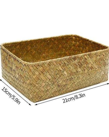 Natural Seagrass Organizer Basket with Lid - Stylish Storage Solution for Cosmetics, Sundries, and Laundry