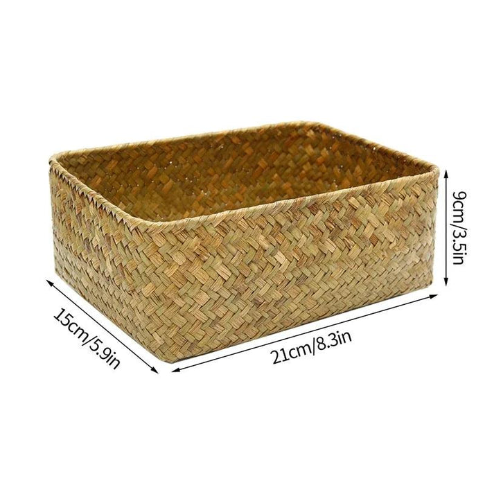 Natural Seagrass Organizer Basket with Lid - Stylish Storage Solution for Cosmetics, Sundries, and Laundry