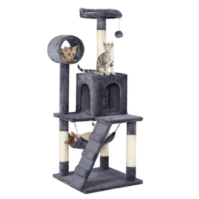 Premium Charcoal Grey Cat Tower Playground with Interactive Features - Ultimate Feline Retreat