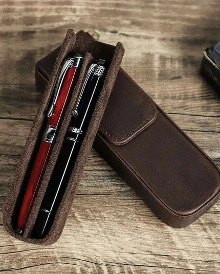 Elegant Genuine Leather Pen Organizer - Stylish Storage for Office and Travel