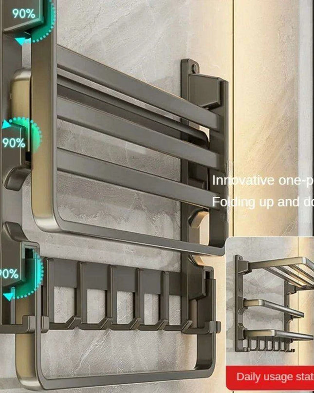 Modern Gunmetal Gray Space Aluminum Triple Fold Towel Rack