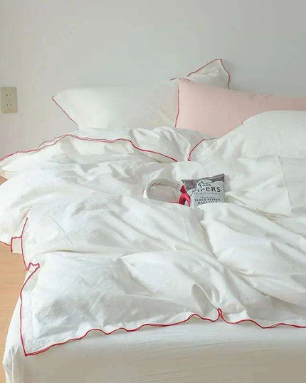 Mint Green Washed Cotton 4-Piece Bedding Set - Chic Duvet Cover for Dorm Rooms and Student Living