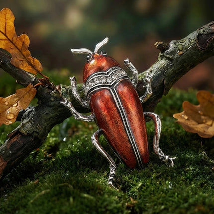 Rhinestone Beetle Brooch — Enamel Insect Pin in 7 Colours