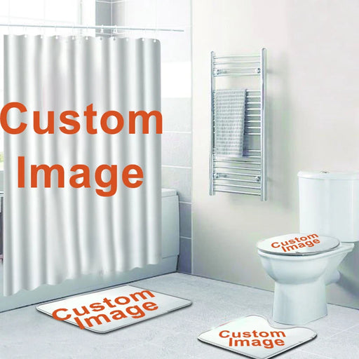 Custom Photo Bathroom Set – Waterproof 4-Piece Shower Curtain & Mats