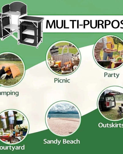 Versatile Roll-Top BBQ Table with Windscreen & Generous Storage - Black2cabinet