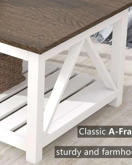 Farmhouse Style Coffee Table with Convenient Storage Shelf - Quick Assembly and Sturdy Build