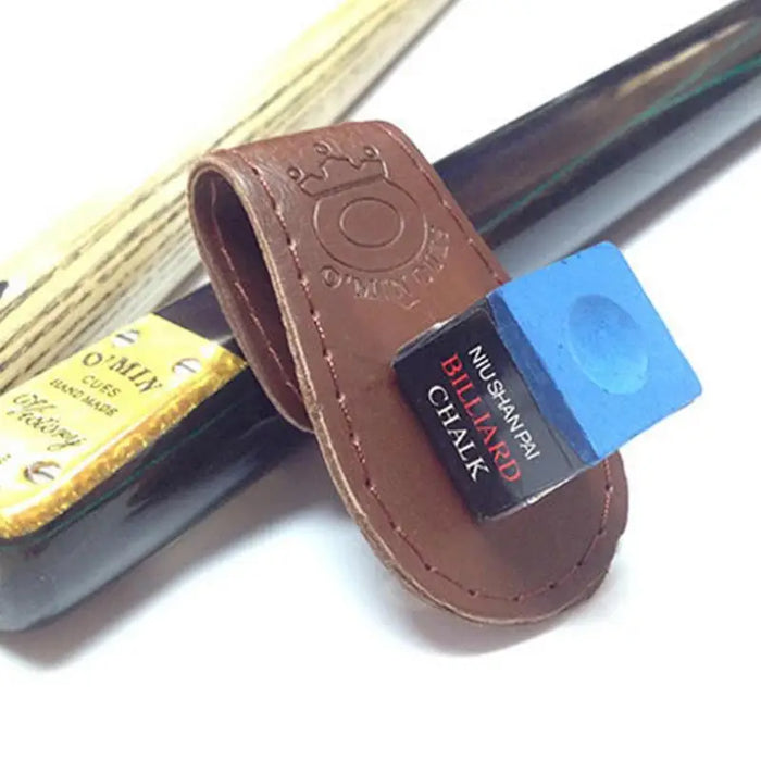 Magnetic Leather Billiard Chalk Holder with Belt Clip and Secure Closure