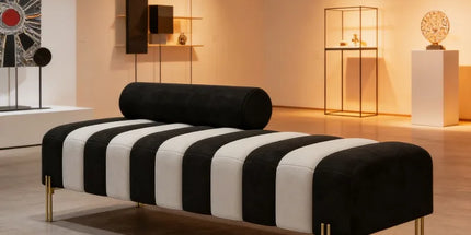 Luxury Striped Velvet Upholstered Bench with Metal Legs, Stylish Entryway Ottoman Bench for Living Room, Bedroom & Fitting Room luxury-striped-velvet-upholstered-bench-with-metal-legs-stylish-entryway-ottoman-bench-for-living-room-bedroom-fitting-room