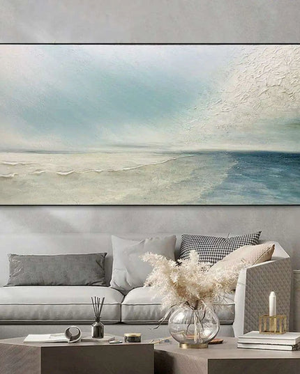 Serene Coastal Retreat Hand-Painted Canvas Art: Tranquil Beachscape for Your Home