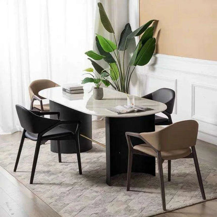 Scandinavian Luxe Leather Dining Chair with Contemporary Armrests