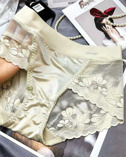 Chic Plus Size Satin Lace High Waist Briefs for Women - Tummy Control Underwear