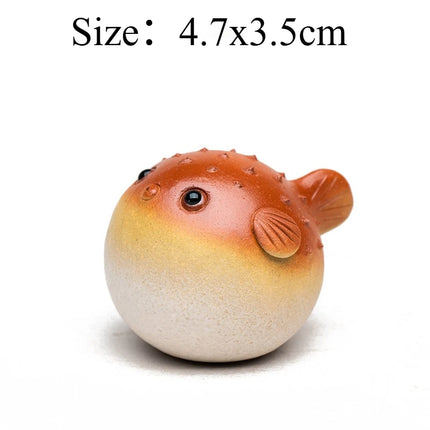 Craft Cosmos Purple Clay Puffer Fish Tea Pet Ornament – Handmade Miniature Figurine