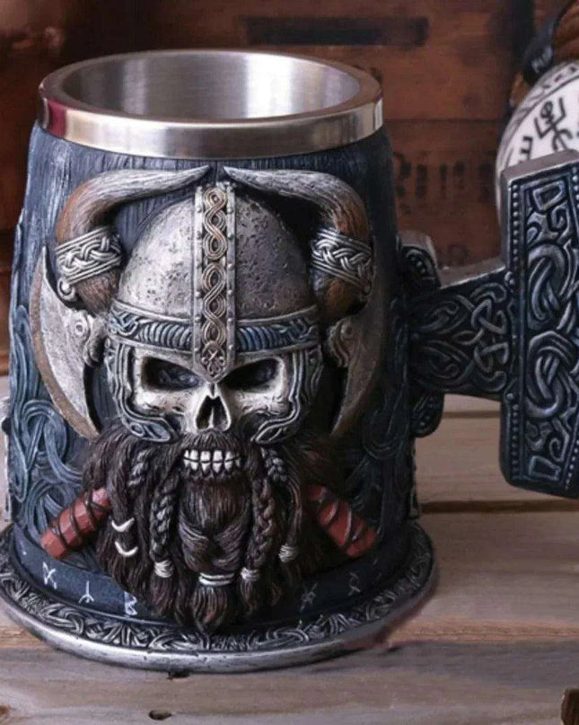 Skull Viking Pirate Tankard: Resin Steel Drinking Vessel & Decor Accent