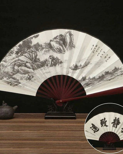 Vintage Silk Folding Fan with Bamboo Handle - Stunning Handheld Accessory for Celebrations and Home Sophistication
