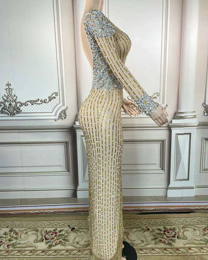 Glamorous Golden Diamond Tassel Evening Gown for Unforgettable Nights in Dubai and Saudi Arabia